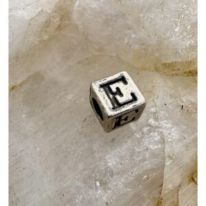 Vintage Sterling Silver 925 Alphabet Cube Bead Charm Letter E Initial 0.64g